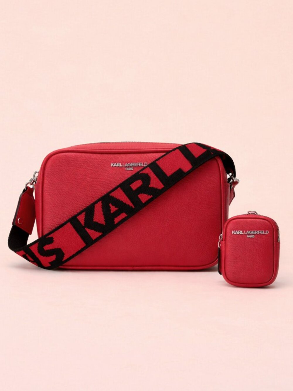KARL LAGERFELD Paris Maybelle Camera Crossbody Crimson + Coin Pouch NWT